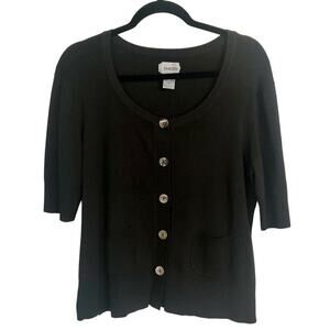 Chico's 1 U.S. Size Medium Dark Brown Elbow Length Cardigan Abalone Buttons